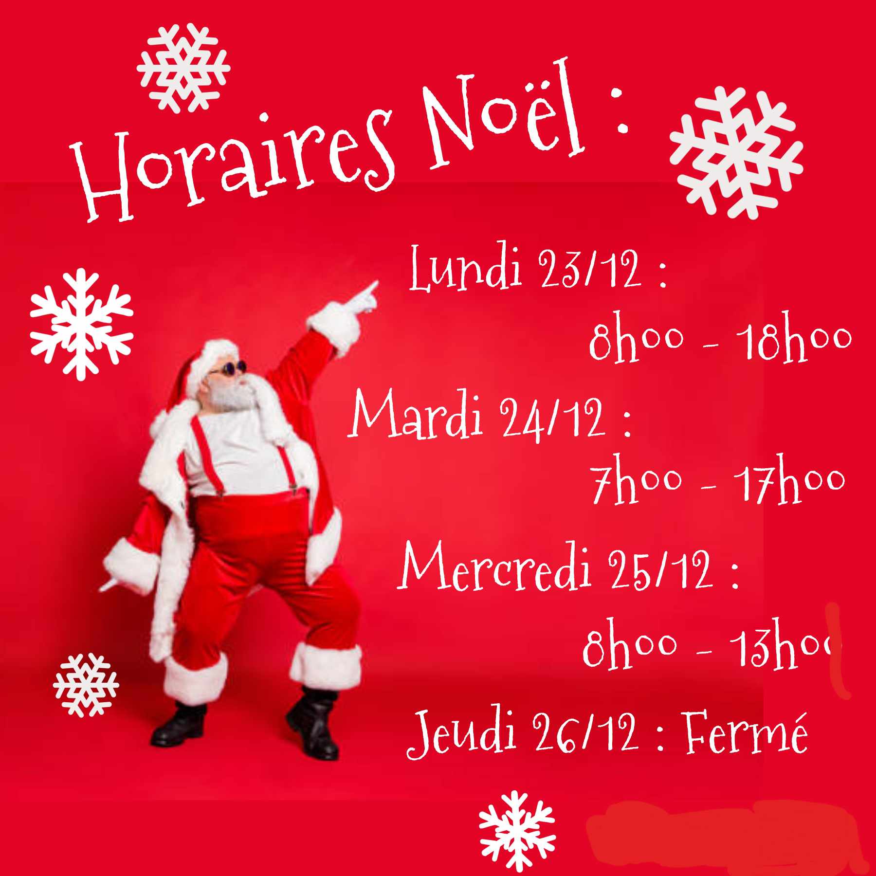 🎄🕒 Horaires d’ouverture pendant les fêtes !