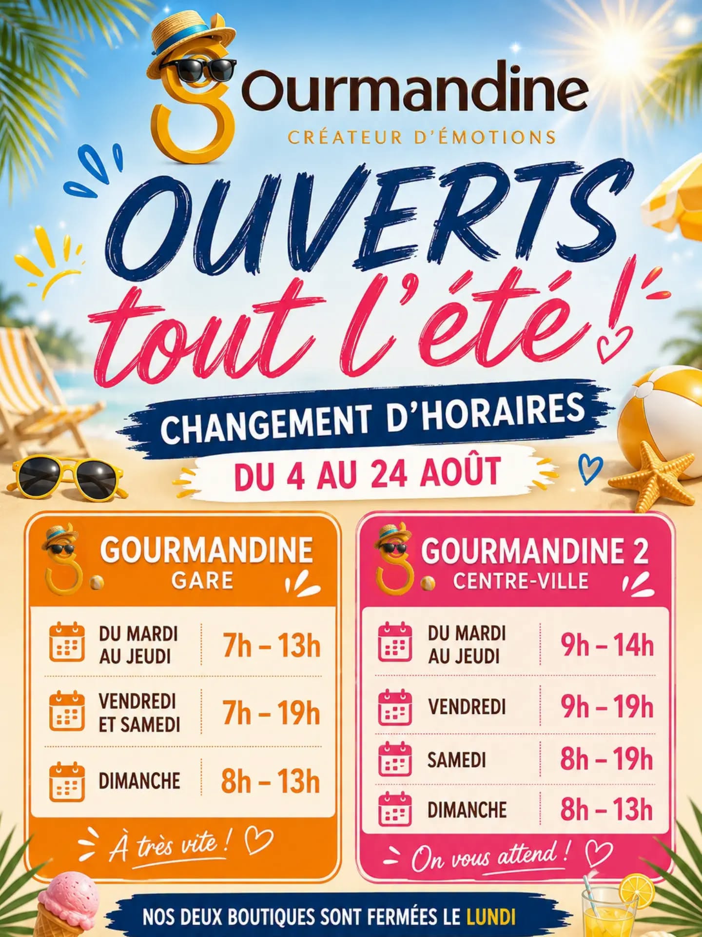 Horaires d&rsquo;été chez Gourmandine !