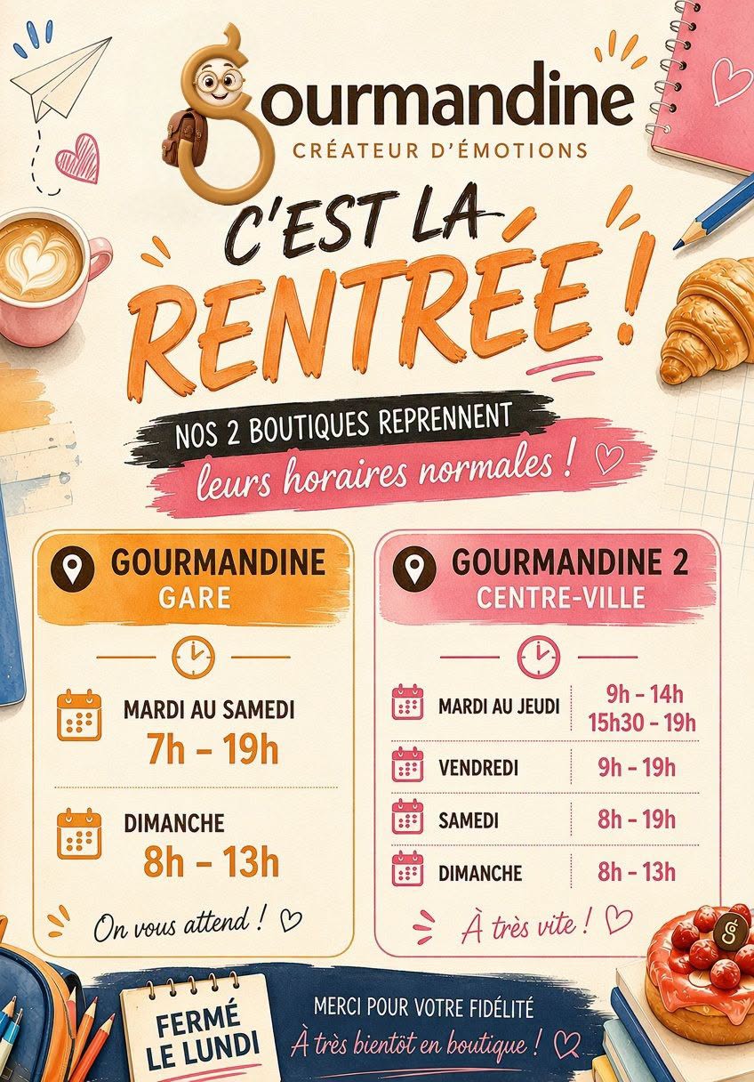 Fini les horaires d’été chez Gourmandine !